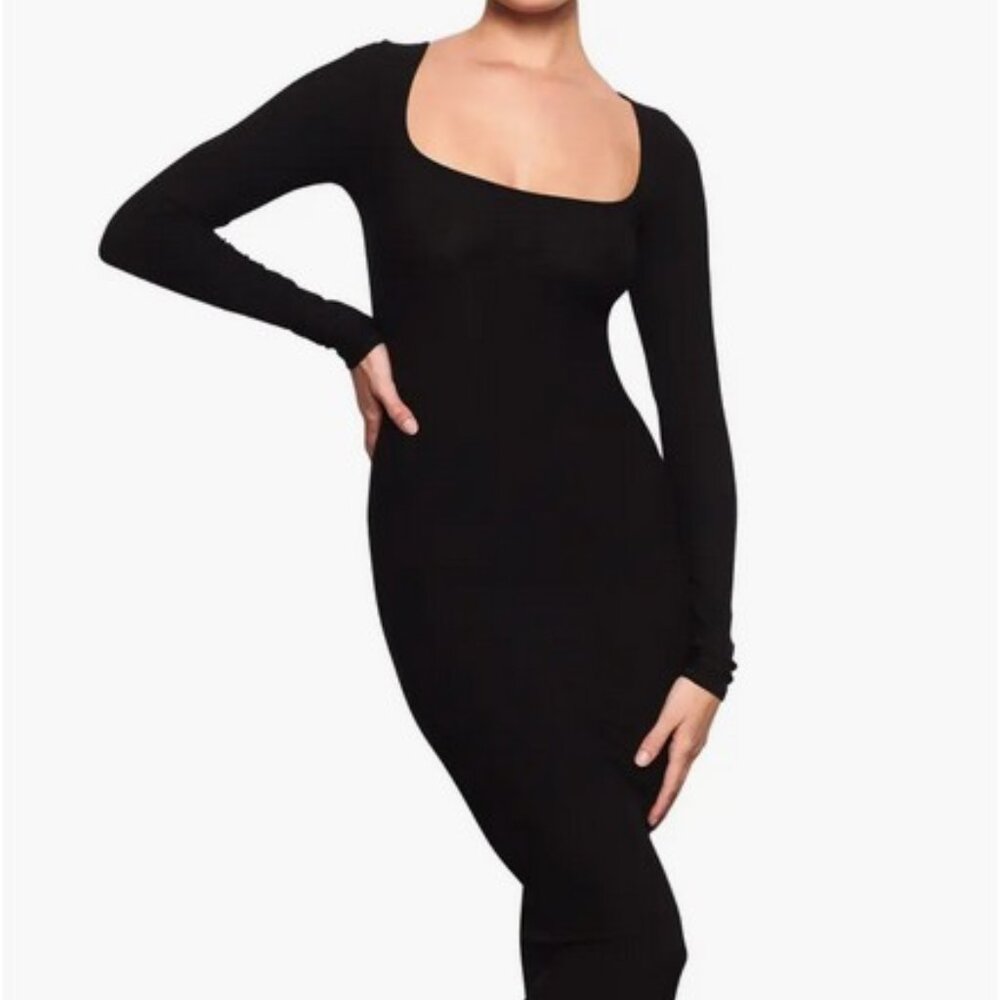 Skims Women's Soft Lounge Long Sleeve Dress Onyx, Size M